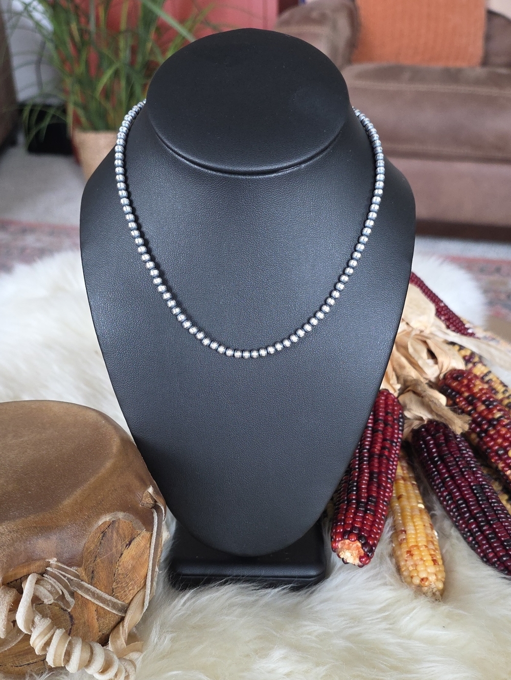 Gorgeous NWOT Native American Navajo Sterling 16" 4mm Sterling Pearl Necklace 🩶